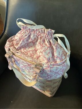 2006 Longaberger Pink Floral breast cancer Drawstring Basket